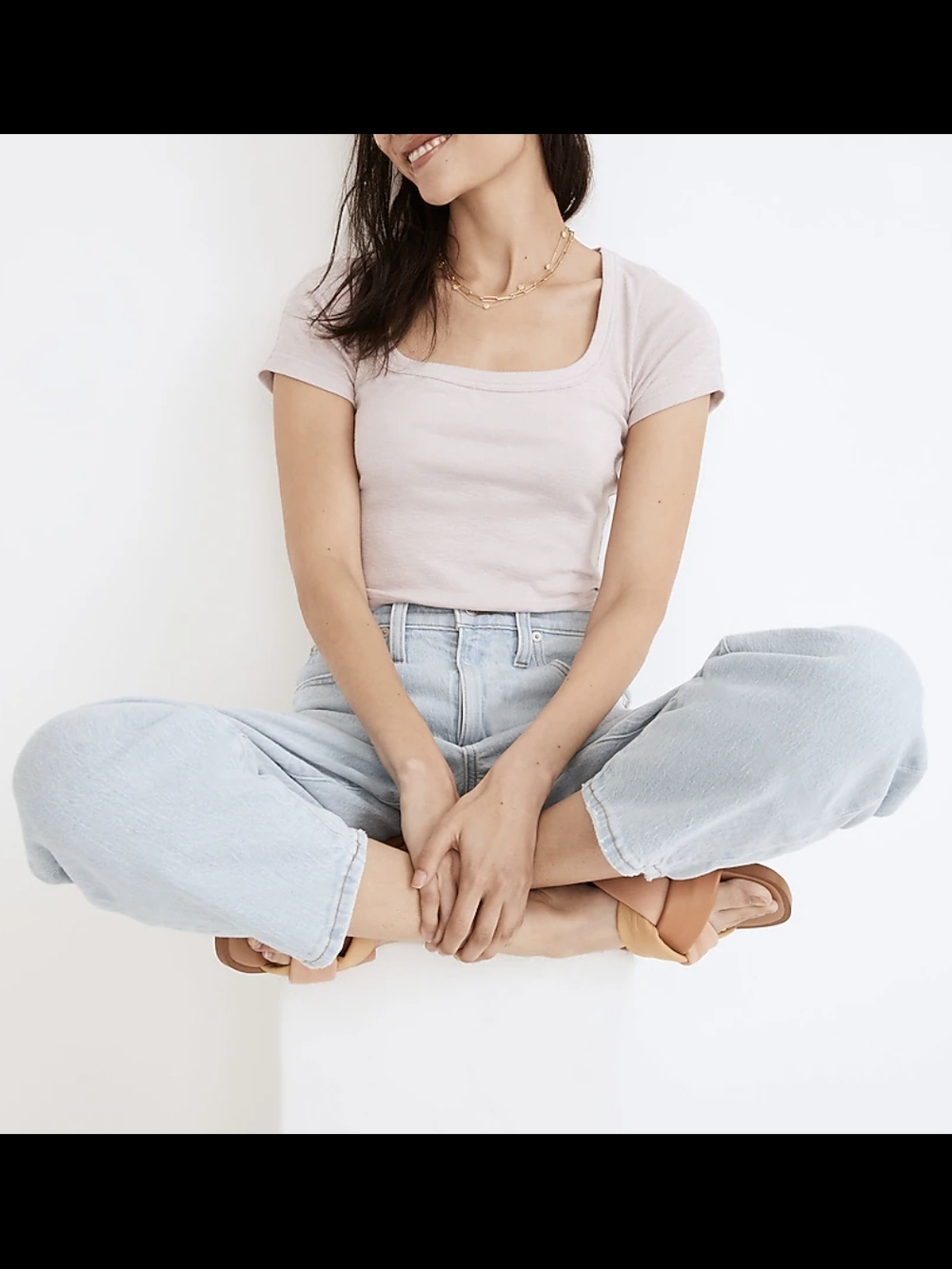 Madewell Pale Lilac Soft Square-Scoop Neckline Westville Crop Tee Top